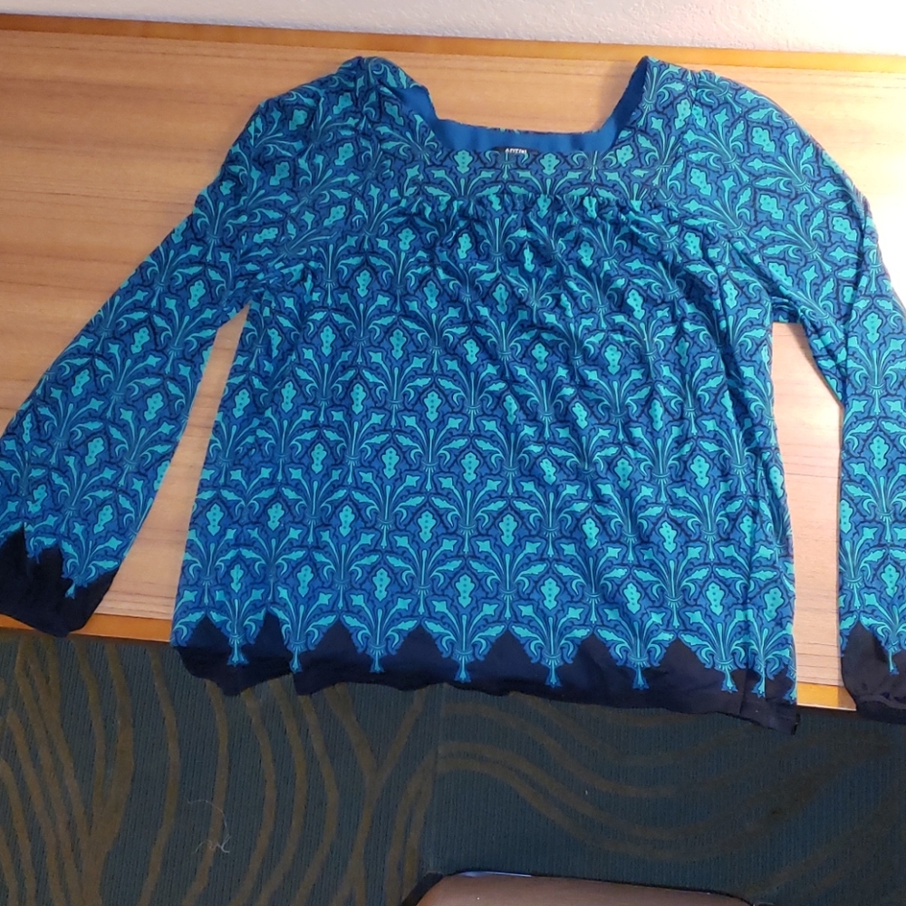 Green, blue & black blouse. Name brand